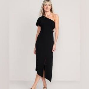 Fitted One-Shoulder Asymmetric Cutout Midi Dress for Women NWT